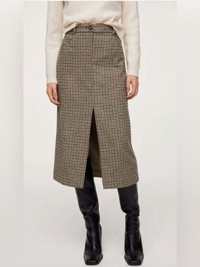 NWT MANGO MNG HOUNDSTOOTH SLIT MIDI SKIRT SIZE 6
